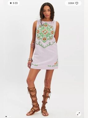 Free People electric gardens Light linen Sleeveless Embroidered Mini Dress